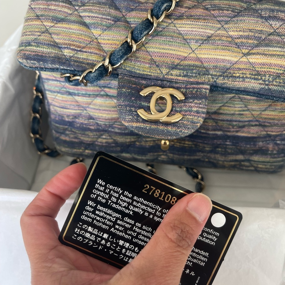 Chanel Blue and Gold Quilted Crossbody Bag Mini - Picture 14 of 15